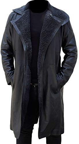 Aksah Fashion Herren Blade Runner 2049 Ryan Gosling Officer K Braun Trenchcoat mit Pelzkragen Leder