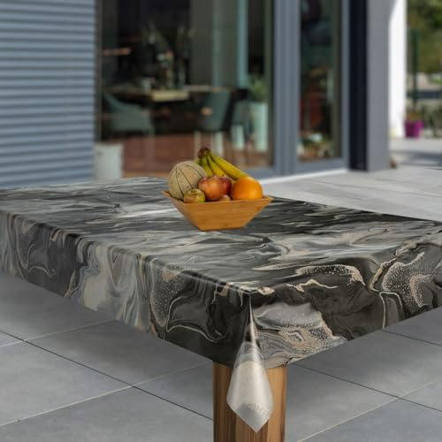 laro Wachstuch-Tischdecke Abwaschbar Garten-Tischdecke Wachstischdecke PVC Plastik-Tischdecken Eckig Meterware Wasserabweisend Abwischbar G03, Muster:Marmoriert Schwarz Beige Grau, Größe:100x140