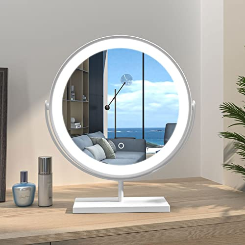 Aica Sanitär Hollywood Spiegel mit 3 Lichtfarben 360°drehbar Spiegel Rund 40cm Schminkspiegel LED Touch dimmbar und Helligkeig-Memory