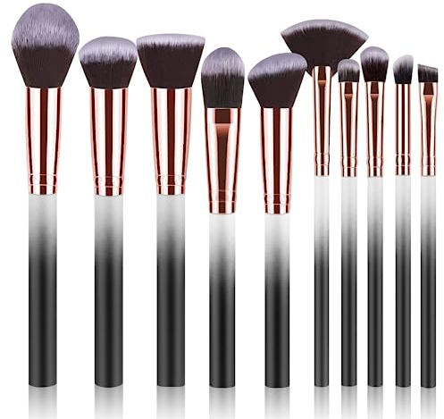 Pennelli Make Up Start Makers 10 Pezzi Premium Pennelli per Trucco Set Viso e Occhi, Sintetici per Fondotinta Correttori in Polvere Ombretto Arrossito