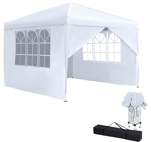 YRHome Pavillon Faltbar Pop Up Faltpavillon Pavillon 3x3m Wasserdicht Winterfest Stabil UV-Schutz Gartenpavillon mit 4 Seitenteilen und Fenstern Gartenzelt Partyzelt Höhe bis 2.6m, Weiß