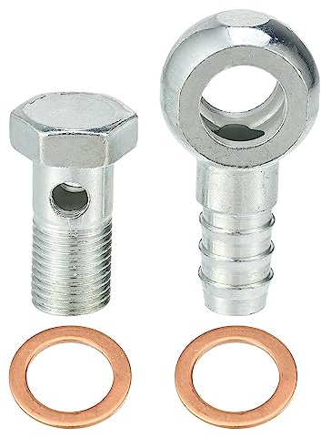 A ABSOPRO Hohlschraube M14 Silber 4 Stück Für Motorrad Mit Unterlegscheiben | Kupferton, Metall, Bremssystem, Motor, Gewindegröße M14x1.5, Adaptergröße 52x27mm, Banjo Innendurchmesser 14mm
