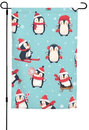 LAMAME Winter Weihnachten Pinguine gedruckt Terrasse Vertikale doppelseitige Gartenflagge Outdoor Flagge Garten Dekoration Flagge