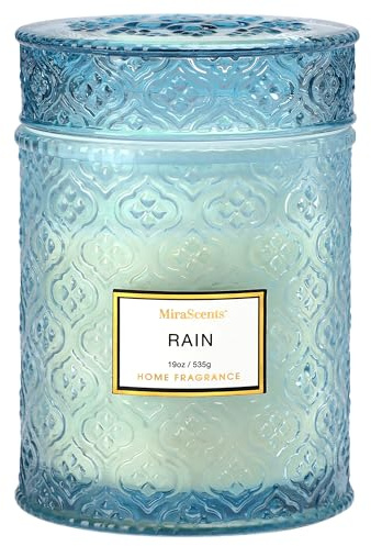 Rain Summer Scented Candles, 19oz Aromatherapy Candles Gifts for Women, Blue Luxury Large Decorative Candles in Glass, Natural Soy Wax for Home