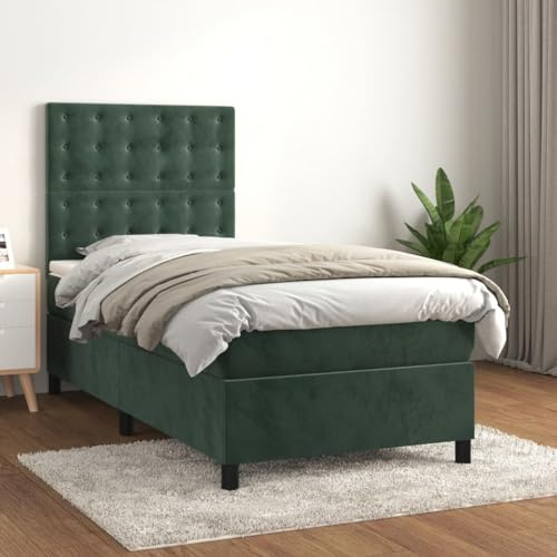 CKioict Palettenbett Modernes Bettgestell Jugendbett Boxspringbett mit Matratze Dunkelgrün 90x190 cm SamtGeeignet für Arbeitszimmer, Wohnzimmer, Hotel