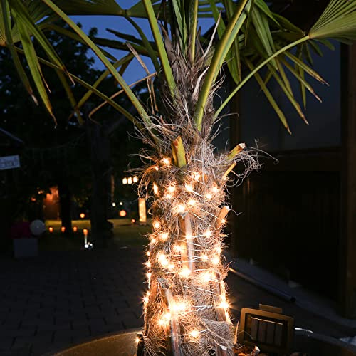 LED Solar Drahtlichterkette Außen 2 Modi (Dauerleuchten, Blinkfunktion) 50LED warmweiß 4,9m Silberdraht Lichterkette mit Dämmerungssensor für Garten Terrasse Balkon (L: 4,90m 50 warmweiße LED)