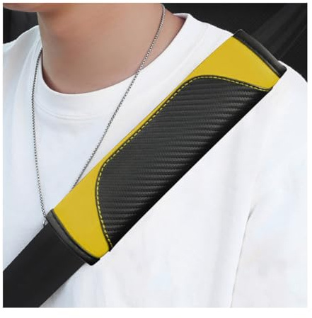povtii 2 coperture per cintura di sicurezza auto, in fibra di carbonio, imbottiture per cinture di sicurezza, protezioni per collo e spalle, accessori universali per auto (nero e giallo)