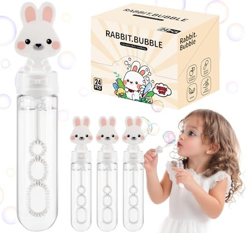 Anstore Seifenblasen Set für Kinder mit Kaninchen Griffen, 24Pcs Kaninchen Seifenblasen Stäbe Spielzeug Flüssigkeit 30ml, Bubble Sticks Geschenke für Geburtstag Hochzeit Garten Party Karneval Geschenk