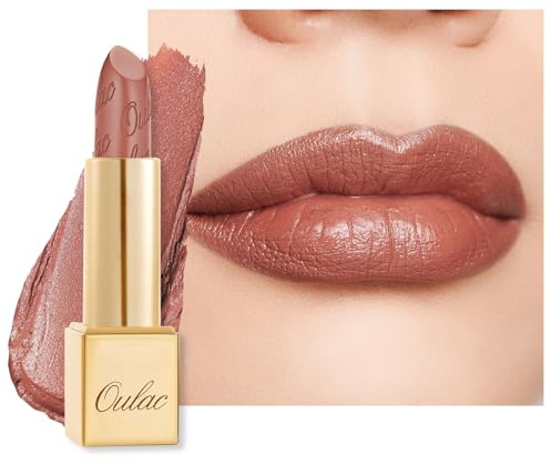 OULAC Lippenstift Metallic Glanz Finish, Braun Langanhaltender Glitzer Lippenstifte, Feuchtigkeit und Glanz für die Lippen, Intensive Farbe Feine Textur, Vegan, 4.3g (GM03) Deep down