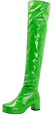MISSUIT Damen Lack Overknee Stiefel Blockabsatz High Heels Boots Langschaftstiefel Schuhe(Grün,41)
