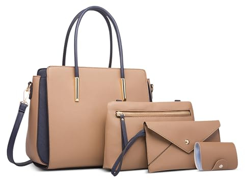 DORRISO Damen Handtaschen 4 Teiliges Set Anti-Dieb Handtasche Umhängetasche Clutchbag Karteninhaber Elegant Reisen Schultertasche für Büro Ernennung Urlaub Einkaufen PU Leder Braun
