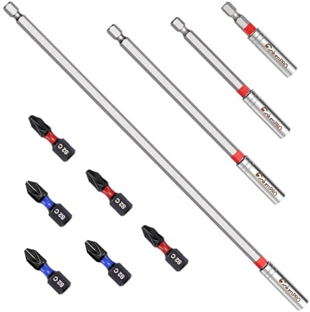 ColumPRO 10PCS Magnetic Bit Holder Set, 300 MM丨150 MM丨100MM丨60MM Bit Holder for Impact Driver Bits with 3*PH2 + 3*PZ2 Impact Driver Bits