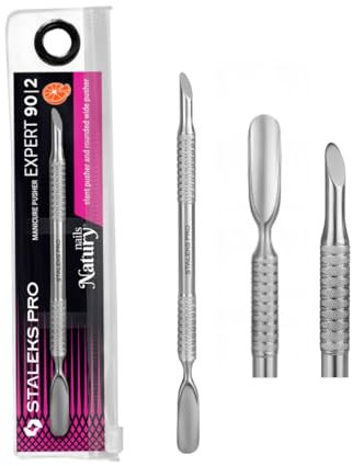 STALEKS PRO Repousse-cuticules double pointe inclinée + pointe large arrondie Manucure Pédicure Acier Inoxydable Expert 90/2