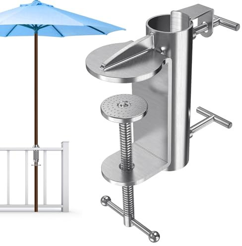 BeneLabel Verbesserte robuste Schirmhalterung für Geländer, verstellbare Terrassenschirm-Klemme, Karbonstahl, Regenschirme, Halterung für Terrasse, Balkon, Hof