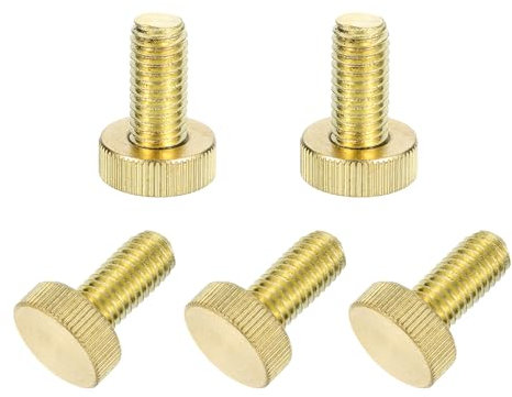 sourcing map 5Pcs Brass Knurled Thumb Screws, M10x20mm Flat Stripe Bolt Knob Fasteners Solid Brass Diamond Knurled Thumb Screws Knobs for Electronic, Mechanical
