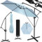 KESSER® Parasol déporté en aluminium + housse de 300 cm de diamètre et manivelle avec support - Protection UV - Toile imperméable à 360 ° - Parasol de jardin - Parasol de marché - Bleu clair, bleu