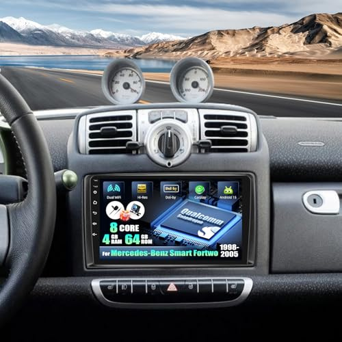 CAMECHO Android 15 Qualcomm 8 Core 4G + 64G bilradio för Mercedes-Benz Smart Fortwo 2005-2010 med carplay Android Auto Navi Dual WiFi 9-tums skärm med Navi Bluetooh5.1 FM/RDS + bakkamera