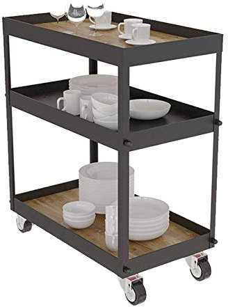 HUIBBGO 3-stufiger industrieller Barwagen mit Rädern für die Küche zu Hause, mobiler Spirituosenschrank aus Holz, Servierwagen, Station, Aufbewahrungs-Organizer