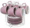 César collect on Set de Tazas de Café con Diseño de Hojas en Relieve, 6 Tazas y Platillos de 89ml, Amarillo, con Soporte Metálico (Rosa Empolvado)