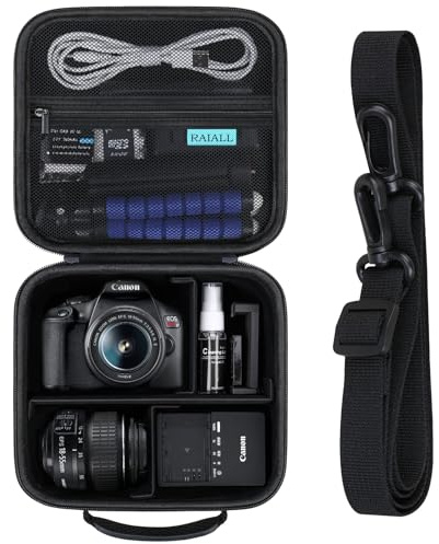 RAIALL Camera Case for Canon EOS 2000D/ 4000D DSLR Camera/EOS R50/R6 Mark II/R100/R50V/R8/R7/R10/ Sony Alpha 6400 Camera, Hard Carrying Case Protective Travel Bag Fits Lens, Tripod, Batteries, Black