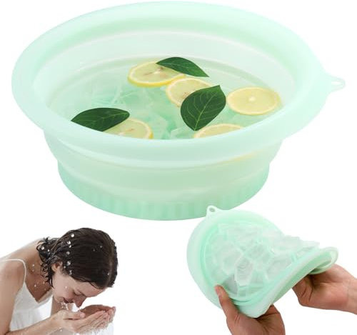 Lyreh Foldable Ice Bath Face Bowl, 10.2x9x3.9in Silicone Portable Face Bowl for Ice Bath Reusable Cold Plunge Washbasin Practical Accessory for Home Travel (Green)
