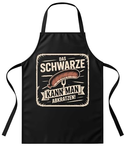 UGLYSHIRT Grillschürze Herren – Das Schwarze kann man abkratzen | Lustige BBQ Schürze mit Spruch für Männer - Geschenk Grillmeister Küche Garten Vatertag Geburtstag