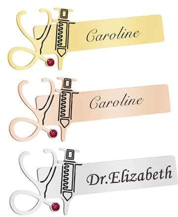 Benutzerdefinierte Name Stethoskop Brosche, personalisierte Edelstahl Arzt Krankenschwester Pin, eingraviert Id Namensschild Abzeichen Identifikation, Geschenk für Frauen Männer