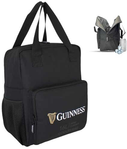 Guinness Sac isotherme de 16 L – Sac à déjeuner isotherme pour pique-nique, barbecue, camping et voyage | Sac à glace souple avec poignées rembourrées | Glacière de voyage noire pour homme et adulte |