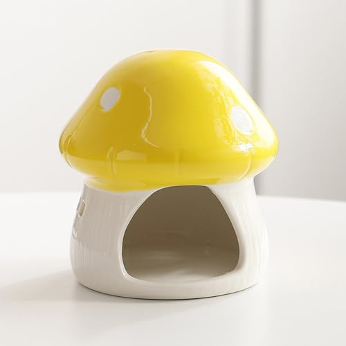 PENCK Cute Aquarium Mushroom House Betta Fish Tank Accessory Decor Mini Ceramic Fish Hideout Shrimp Cave Ornament (Yellow)