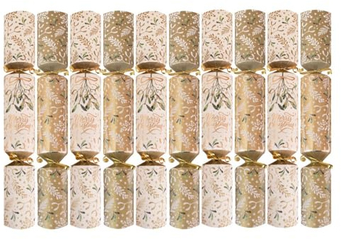 Harvey & Mason - 10 Large Christmas Cracker - Cream & Gold - Mistletoe