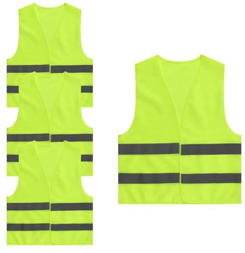 AUCANNIO 4 Pcs Yellow Jackets Hi Vis Vest High Vis Vests with Reflective Strips Safety Hi-Visible Vest for Traffic Work Security Guard Running Car Driving Men and Women