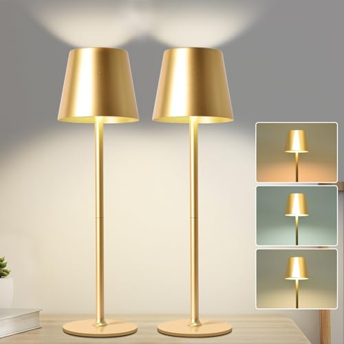 2 x LED Tischlampe Kabellos, 5W, 5200mAh, Vollmetallgehäuse, 2700K-6000K | 3 Lichtmodi, 6-48h Laufzeit, USB-C Aufladbar, Tragbar & Stilvoll für Schlafzimmer, Bar, Terrasse, Balkon, und Stromausfall