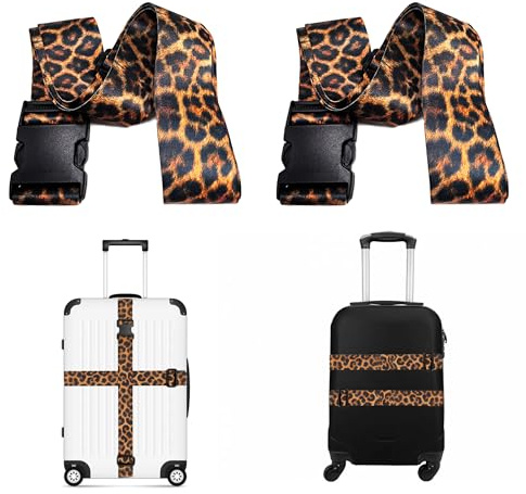 2 Stück Leopard Koffergurt Set rutschfest Einstellbare Kofferbänder Koffergurte mit Feste Schnalle Kreuzgurt Gepäckband für Koffer Gürtel Reisetasche