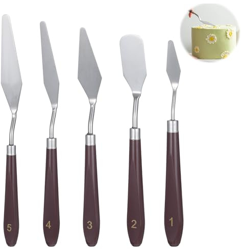 Lot de 5 spatules de glaçage à gâteau à double usage pour la pâtisserie, le gâteau, le fondant, le chocolat, la peinture artistique, l'acrylique, les fournitures de mélange de couleurs