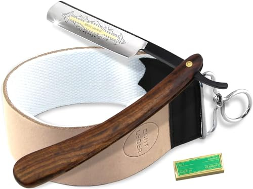 Rasiermesser Herren Set Nassrasierer Rasierset mit Solinger Schärfpaste | 3er Set mit Bartmesser Leder-Baumwolle Riemen und Streichriemen Paste