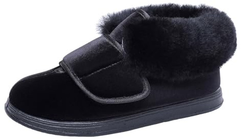 Scarpe Extra Larghe da Donna con Chiusura a Strappo Regolabile Pantofole Invernali Calde con Pelo Pelliccia per Diabetico (Velluto nero, L, Adulto, 38, Numero, Sistema Taglie Calzature EU, X-Larga)