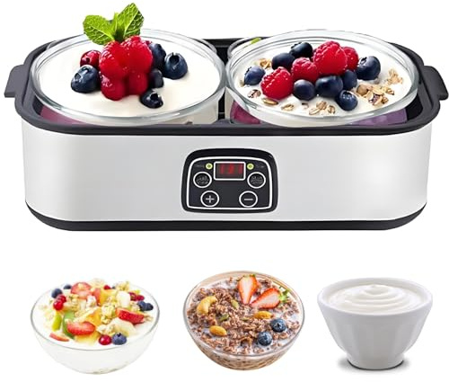 Yoghurt Maker with Two 1-Quart Containers, 2L Yogurt Maker Machine with Adjustable Time & Temp Control, for Homemade Yogurt, Natto, Rice Wine & Fermentation
