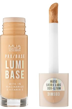 MUA Lumi Base, Tinted Glow Formula, Cosmic (Pack of 1) | Neutral Undertone for Fair/Light Skin Tones, Buildable Formula with 1% Niacinamide & Vitamin E, Vegan & Cruelty Free