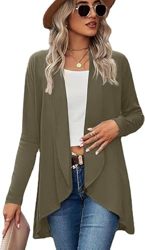 eyes Plus Size Cardigans for Women Ladies Hanky Hem Jersey Open Waterfall Boyfriend Womens Cardigan Top Full Long Sleeve Floaty Duster Jacket Coat Blazer UK (Khaki, Plus (UK 18-24)