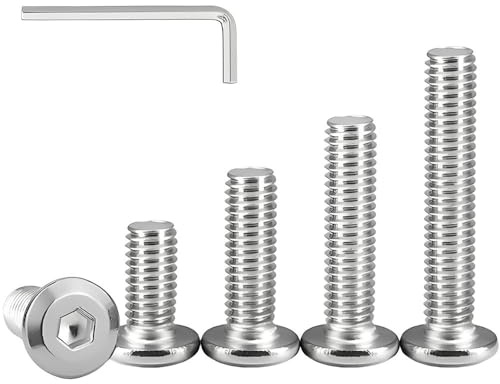 GZSYWZ 10 Piezas Tornillo de Cabeza Plana Hexagonal, Tornillos de Acero Inoxidable A2 V2A M4 x 14mm Tornillos de Rosca Completa para Muebles, Máquina, con llave Allen