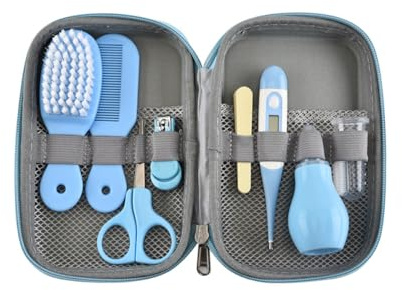 Baby Grooming Kit, 8 delar bärbar nyfödd vårdkit med säkerhetsnagelklippare i blått