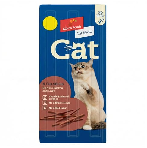 Sixsigma Foods 6 Cat Sticks Rich in Chicken and Liver 30g - Delicious Soft Chew Treats for Cats, High Protein Meaty Snack - Perfect Reward for Training, Playtime & Daily Treats (Case of 16)