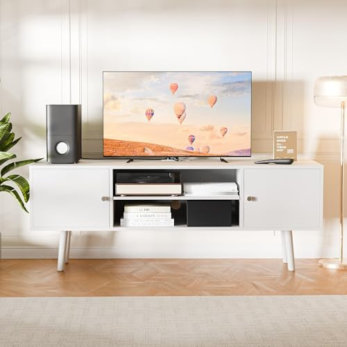 AUREUM OPAL TV Schrank, Lowboard, mit 2 Türen, 135 cm lang, Fernsehtisch für bis zu 55 Zol,verstellbare Ablagen, Fernsehschrank für Wohnzimmer, Esszimmer, Schlafzimmer (Weiß, 135 cm)