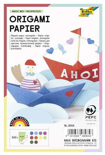 folia 8964 – Fällbara blad 10 x 15 cm, 70 g/kvm, 500 ark sorterade i 10 intensiva färger – perfekt för pappersveck och för andra kreativa hantverk