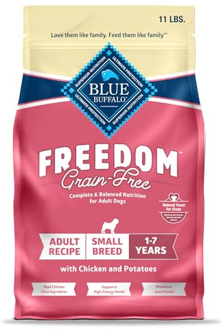 Blue Buffalo Freedom Grain-Free Small Breed Dry Dog Food, Supports High Energy Needs, Made in The USA with Natural Ingredients, Chicken & Potatoes, 11-lb Bag