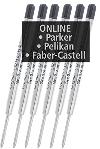 Online 6x kompatible Parker Kugelschreiberminen G2-Format Strichstärke B (breit), Pelikan, Faber-Castell etc, Internationale Standard Großraum Minen, dokumentenecht, Farbe schwarz