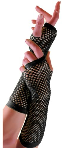 FNA FASHIONS Ladies Fishnet Long & Short Finger less Gloves Fancy Dress Party Accessory (Black, Long Fishnet Gloves)