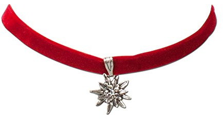 Heimatflüstern Girocollo in Velluto con Ciondolo Stella Alpina Strass Piccolo, Catena di gozzo Elastico e Aderente da Donna, Gioielli Tradizionali per l`Oktoberfest (Rosso)