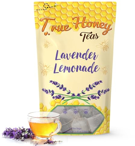 True Honey Lavender Lemonade Tea Bags - Tranquil Tea for Sleep, Stress Relief and Calm - All Natural Organic Lemon Myrtle Herbal Caffeine-Free Blended with Honey Crystals - 24 Count