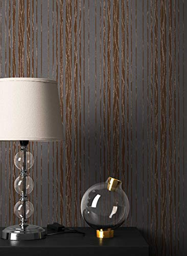 Newroom Vliestapete Braun Anthrazit Streifen Tapete Wohnzimmer | Metallic-Schimmer changierend, Holzmaserungsoptik, Loft Industrial Stil, Mustertapete, ansatzfrei, Schlafzimmer Flur